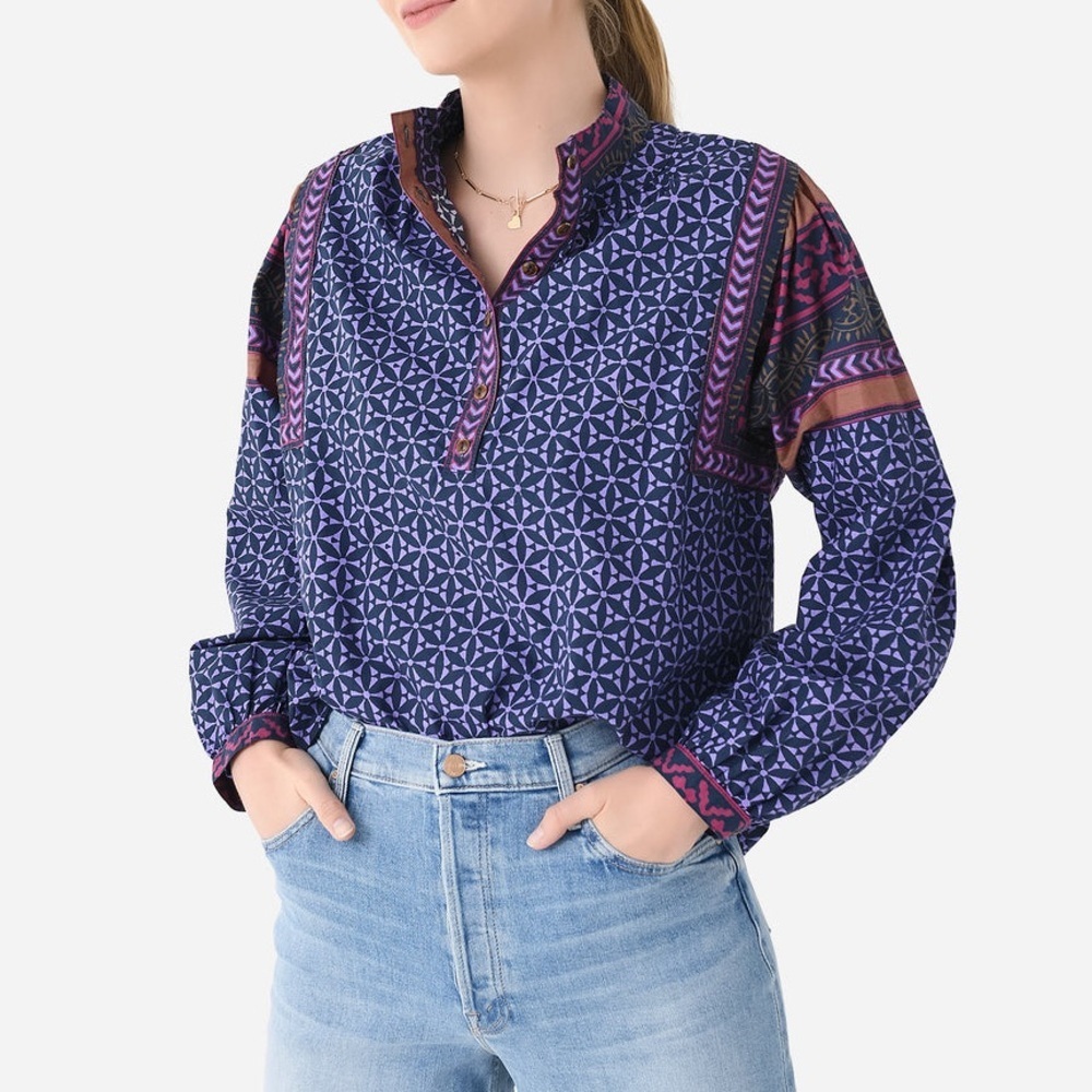 XIRENA Izzie Top Long Sleeve Blouse Purple Blue Boho Blouson Womens Size M